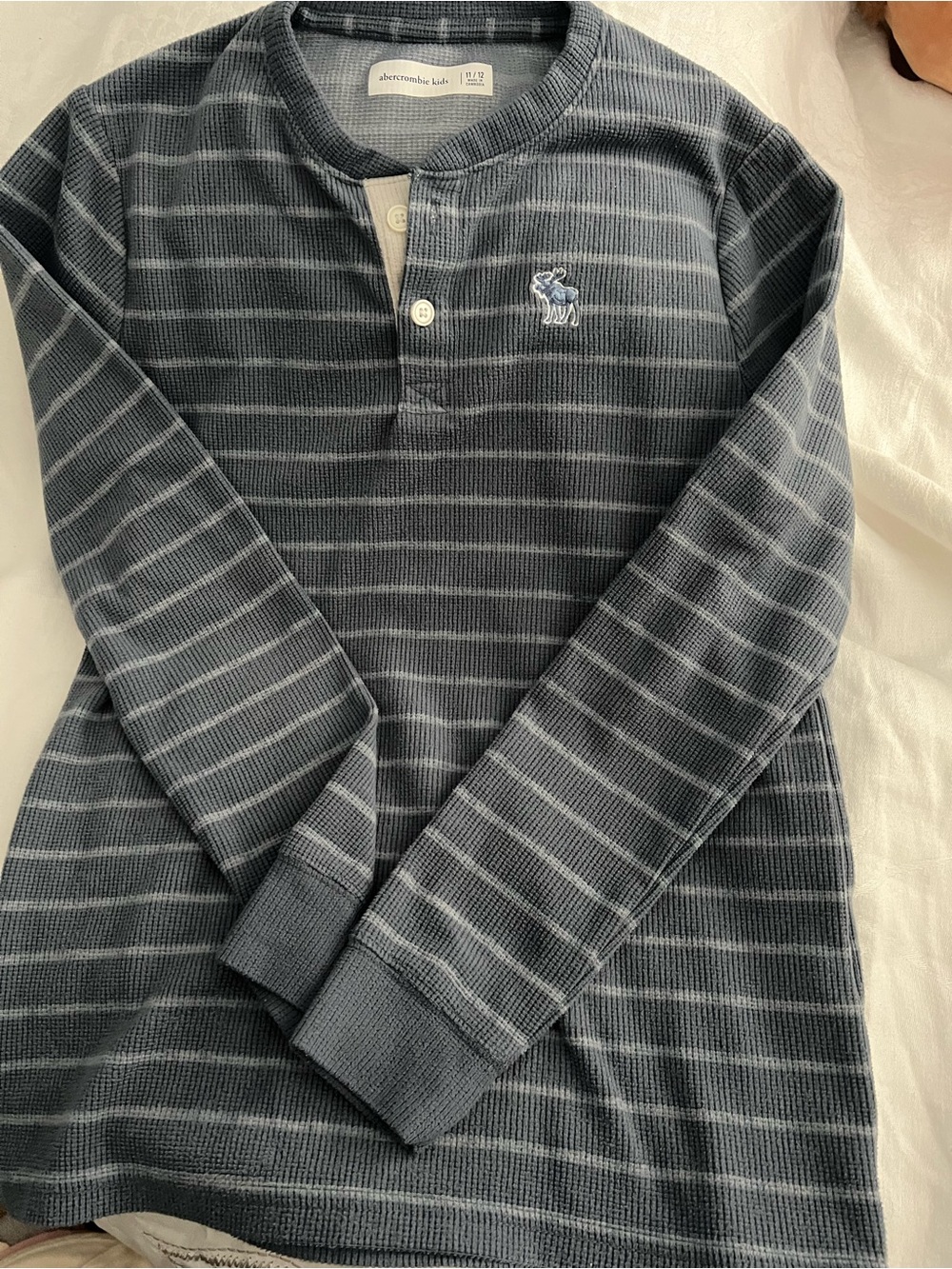 Abercrombie & Fitch Kids Blue Striped Henley Long-Sleeve Shirt